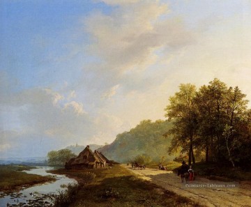 Un paysage d’été avec des voyageurs sur un chemin hollandais Barend Cornelis Koekkoek Peinture à l'huile